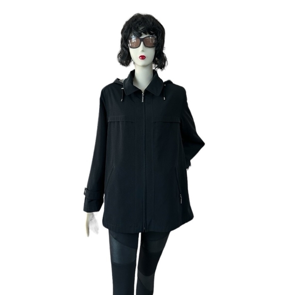 Women’s Jacket GALLERY Black Removable Lining & Hood Long Sleeve Zip Front Coat - Picture 2 of 9